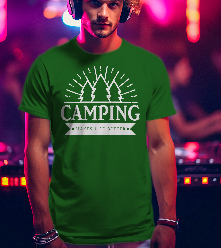 Camping Makes Life Better With Forest Trees And Radiant Sunburst T-Shirt