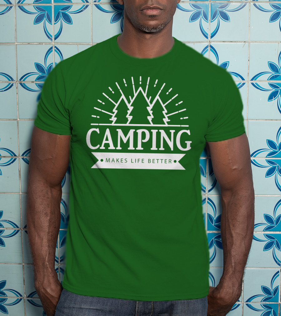 Camping Makes Life Better With Forest Trees And Radiant Sunburst T-Shirt