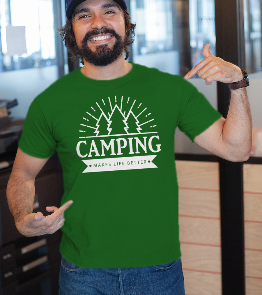 Camping Makes Life Better With Forest Trees And Radiant Sunburst T-Shirt