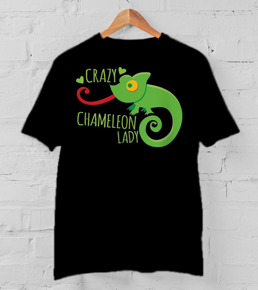 CRAZY CHAMELEON LADY Green Cartoon With Hearts T-Shirt