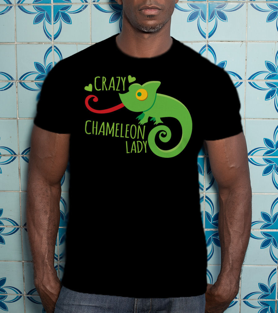 CRAZY CHAMELEON LADY Green Cartoon With Hearts T-Shirt