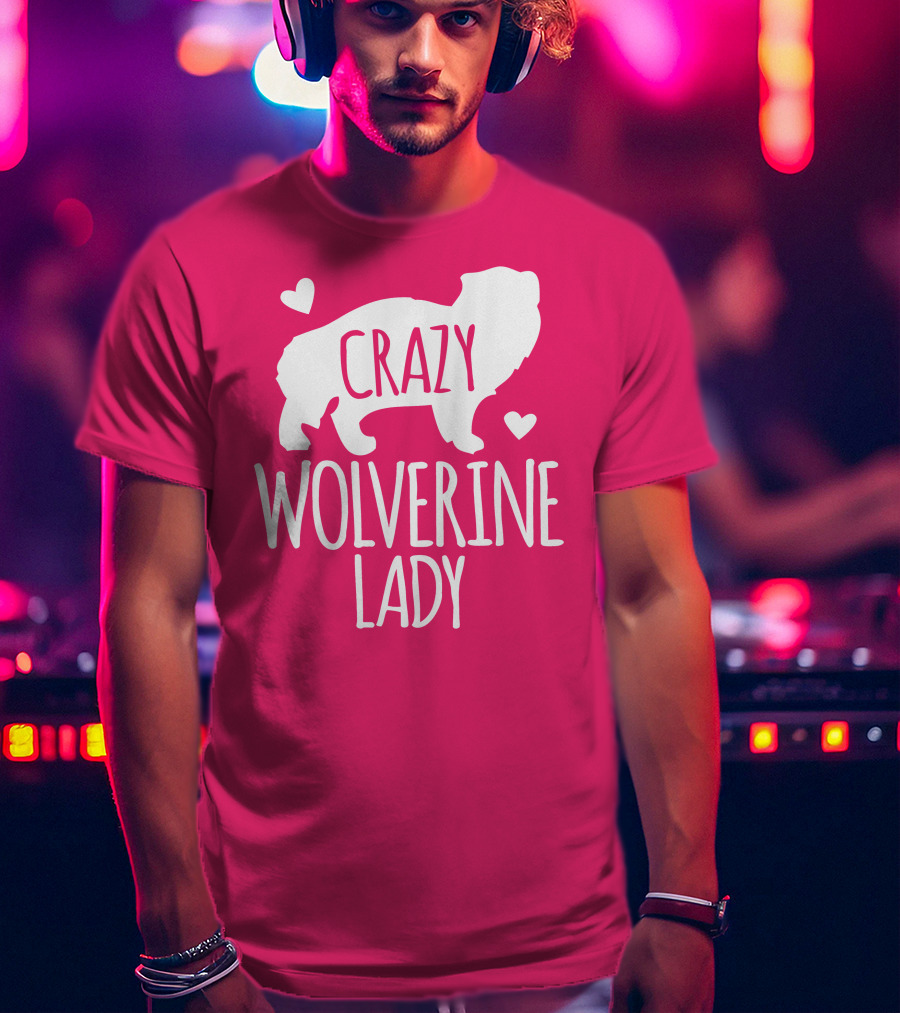 Crazy Wolverine Lady Silhouette With Hearts T-Shirt
