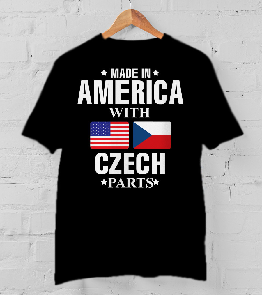Made IN America With Czech Parts USA Czechia Flags T-Shirt