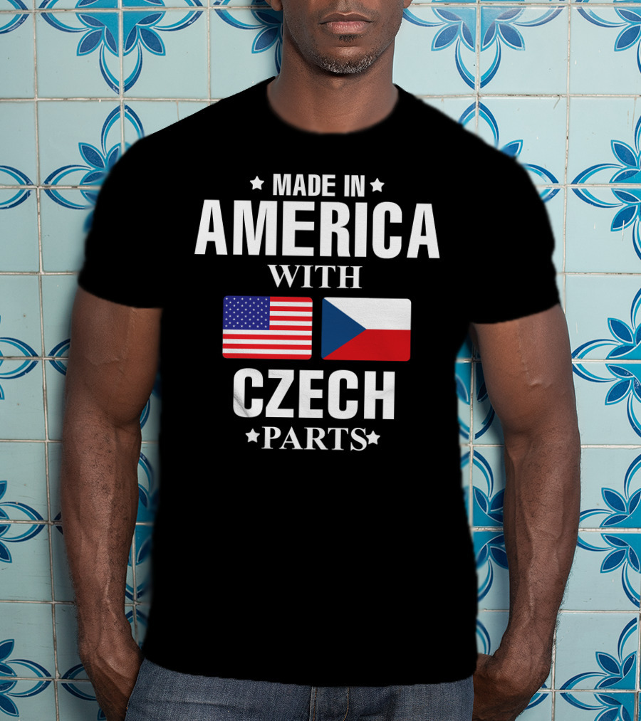 Made IN America With Czech Parts USA Czechia Flags T-Shirt