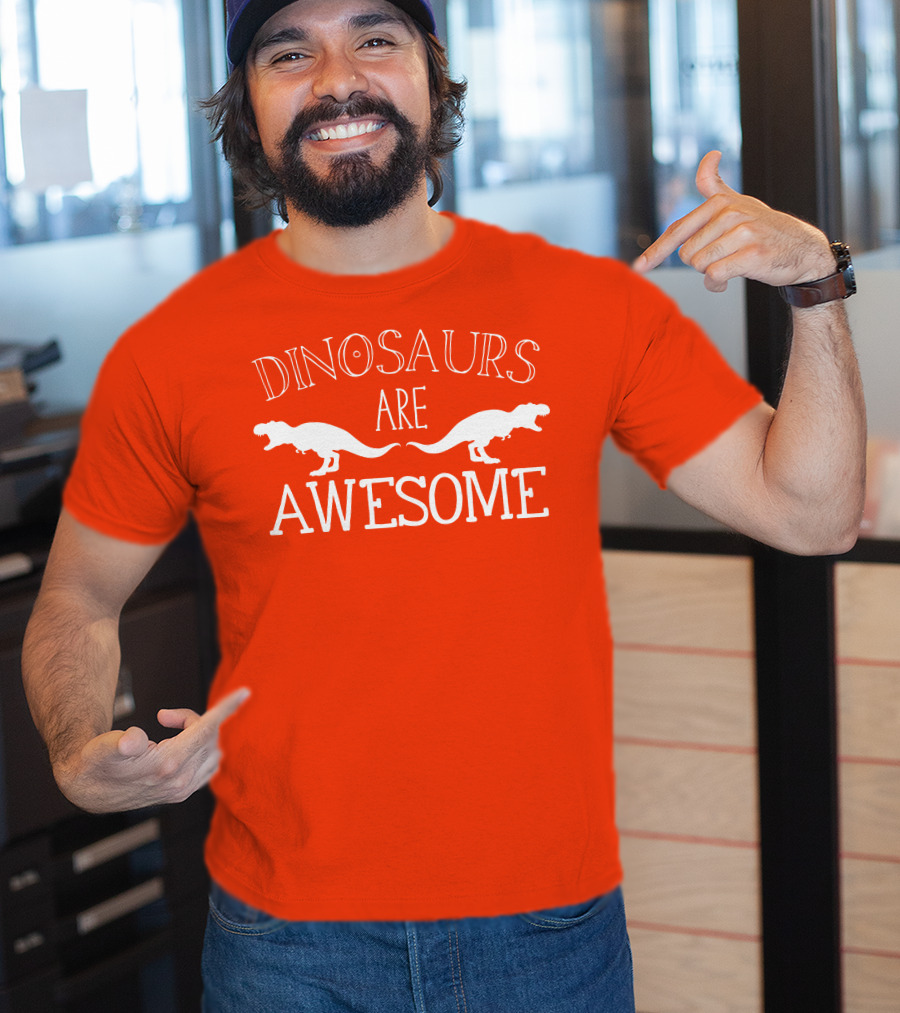 Dinosaurs Are Awesome T-Rex White Text T-Shirt