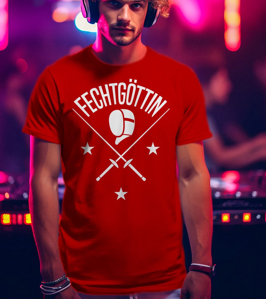 Fechtgöttin Fencing Helmet And Crossed Swords With Stars T-Shirt