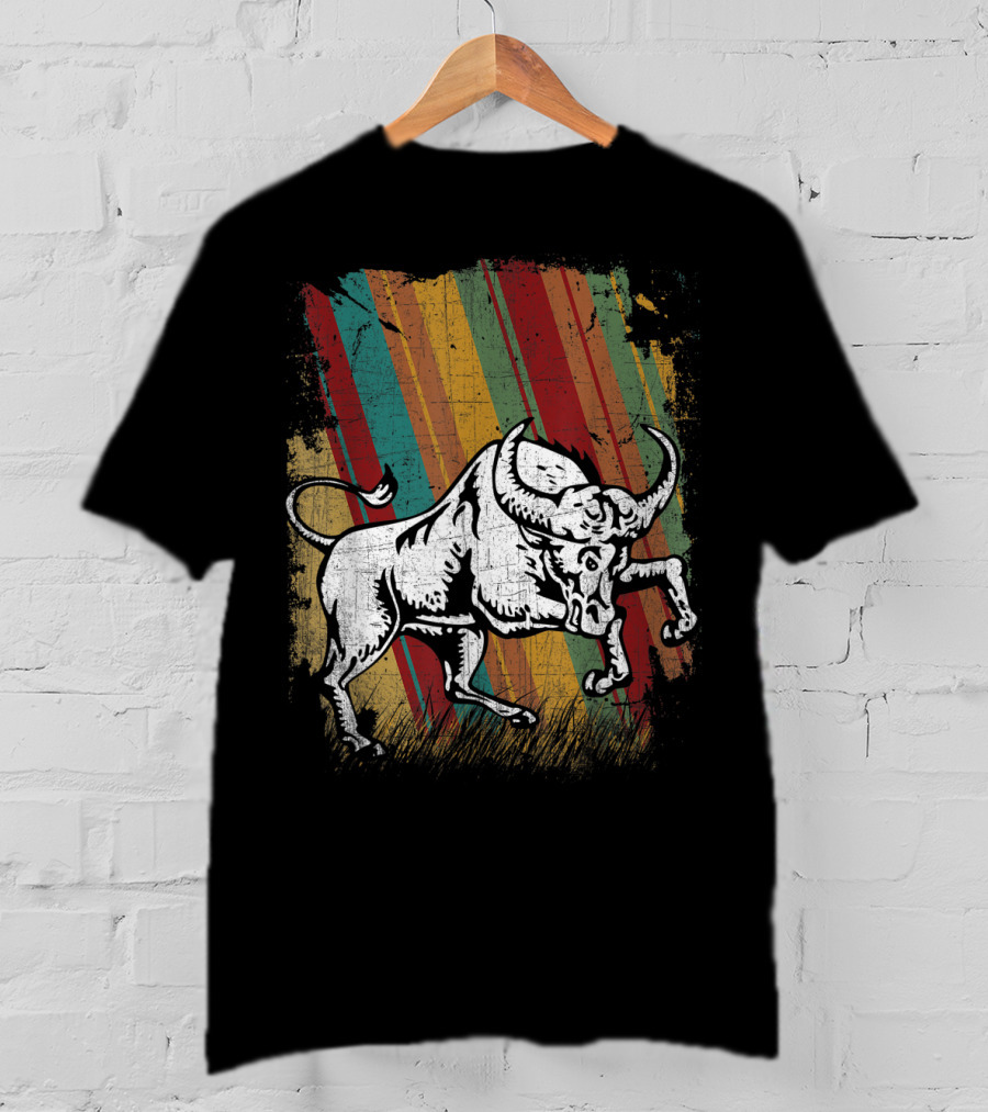 Retro Distressed Grunge Buffalo With Vintage Color Stripes T-Shirt