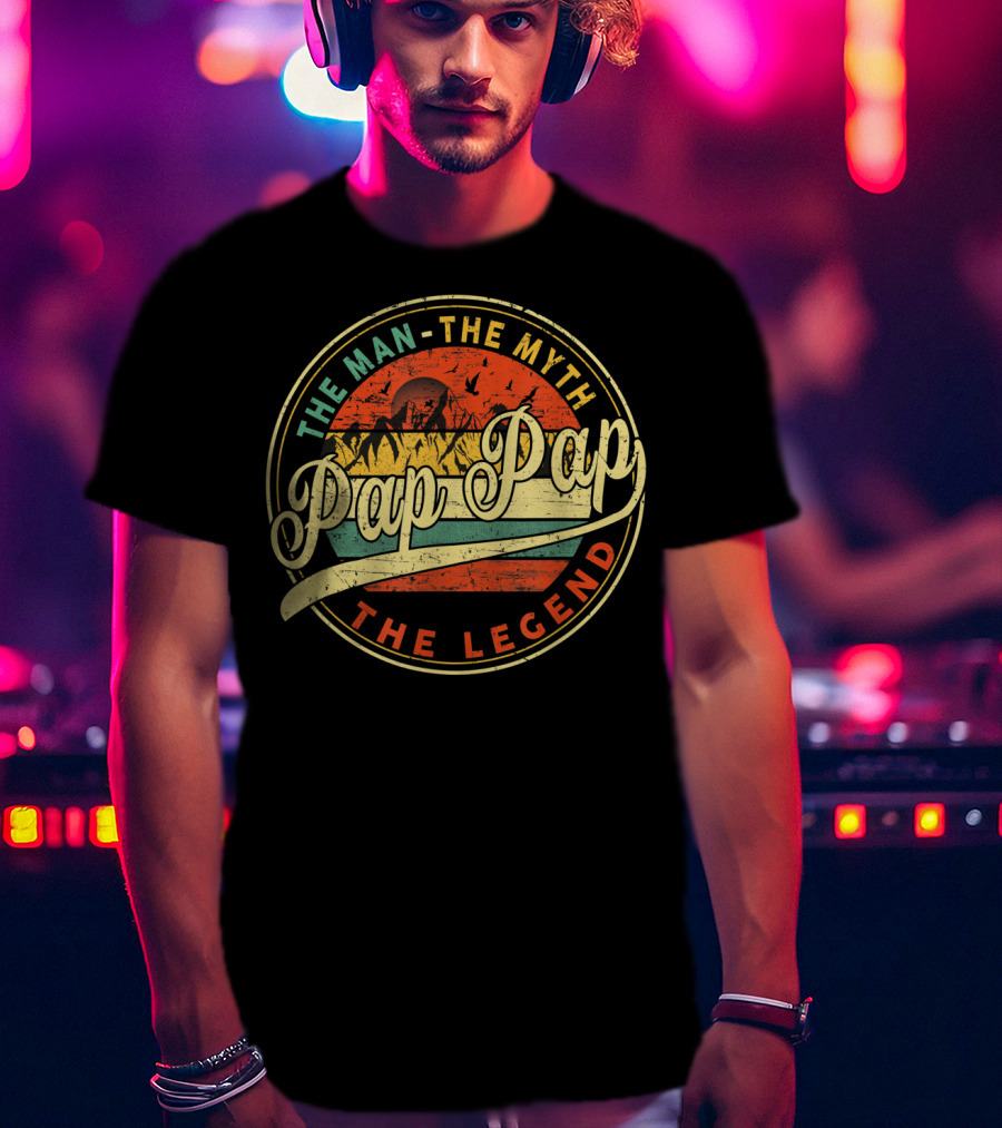 The Man The Myth Pap Pap The Legend Vintage Sun Mountain Scene T-Shirt