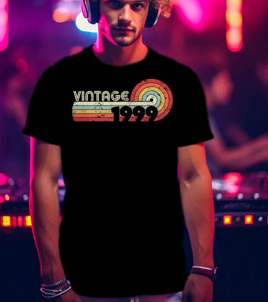 Vintage 1999 Retro Colorful Circle Stripes T-Shirt