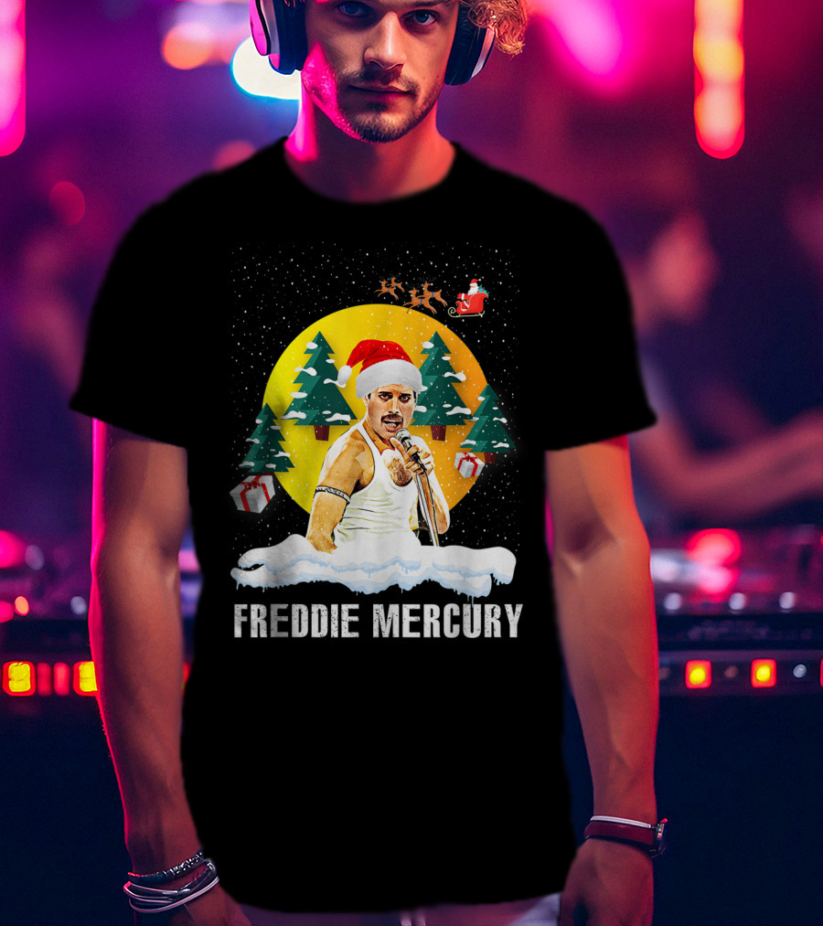 All I Want For Christmas Is Freddie Mercury Santa Festive Trees And Gifts T-Shirt