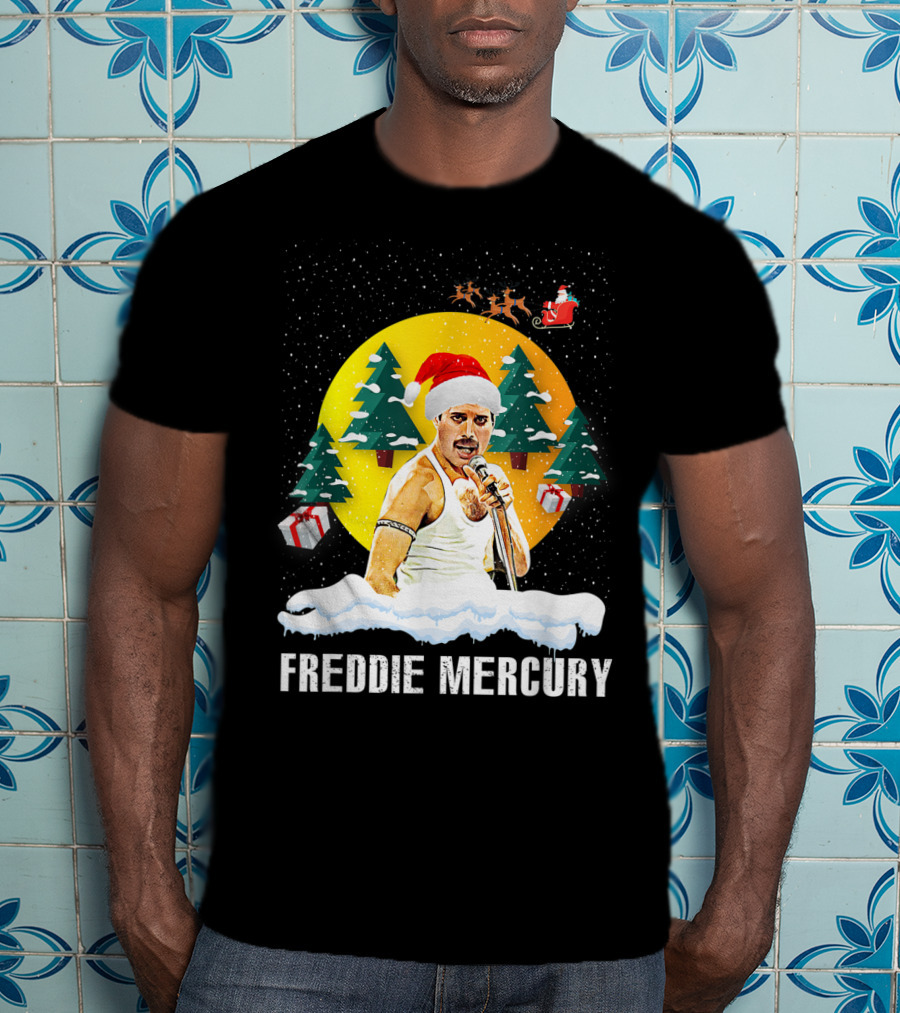 All I Want For Christmas Is Freddie Mercury Santa Festive Trees And Gifts T-Shirt