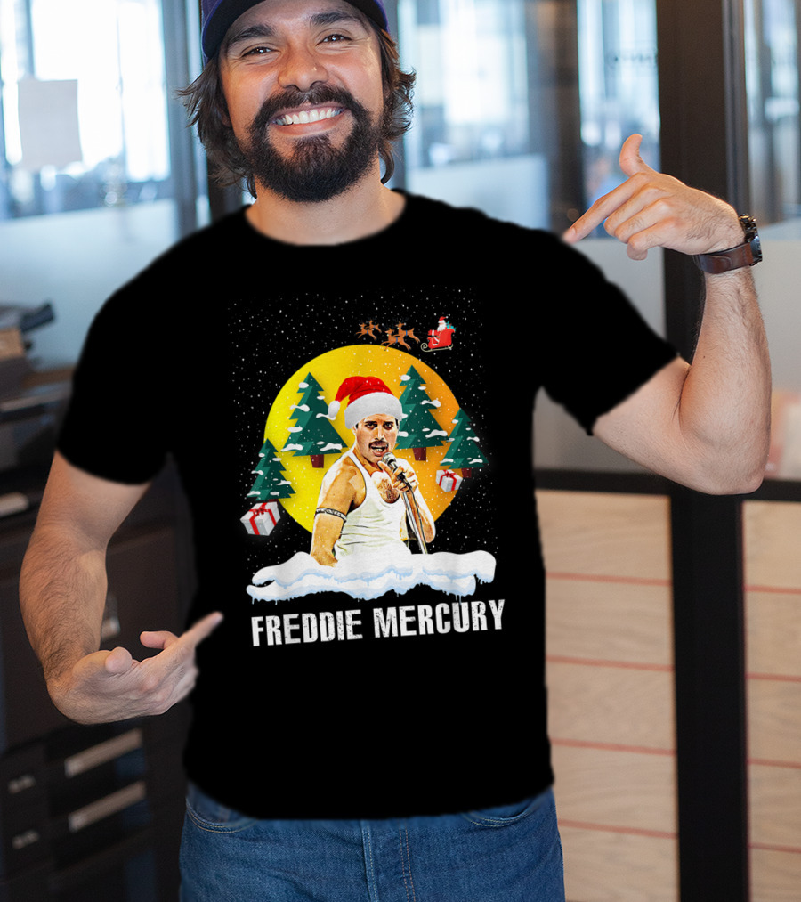 All I Want For Christmas Is Freddie Mercury Santa Festive Trees And Gifts T-Shirt