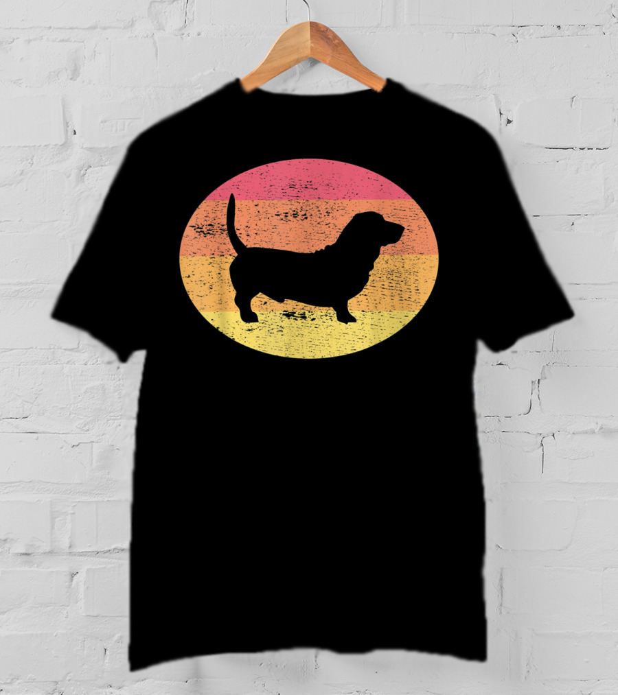 Basset Hound Silhouette Retro Vintage Dog Sunset Oval T-Shirt