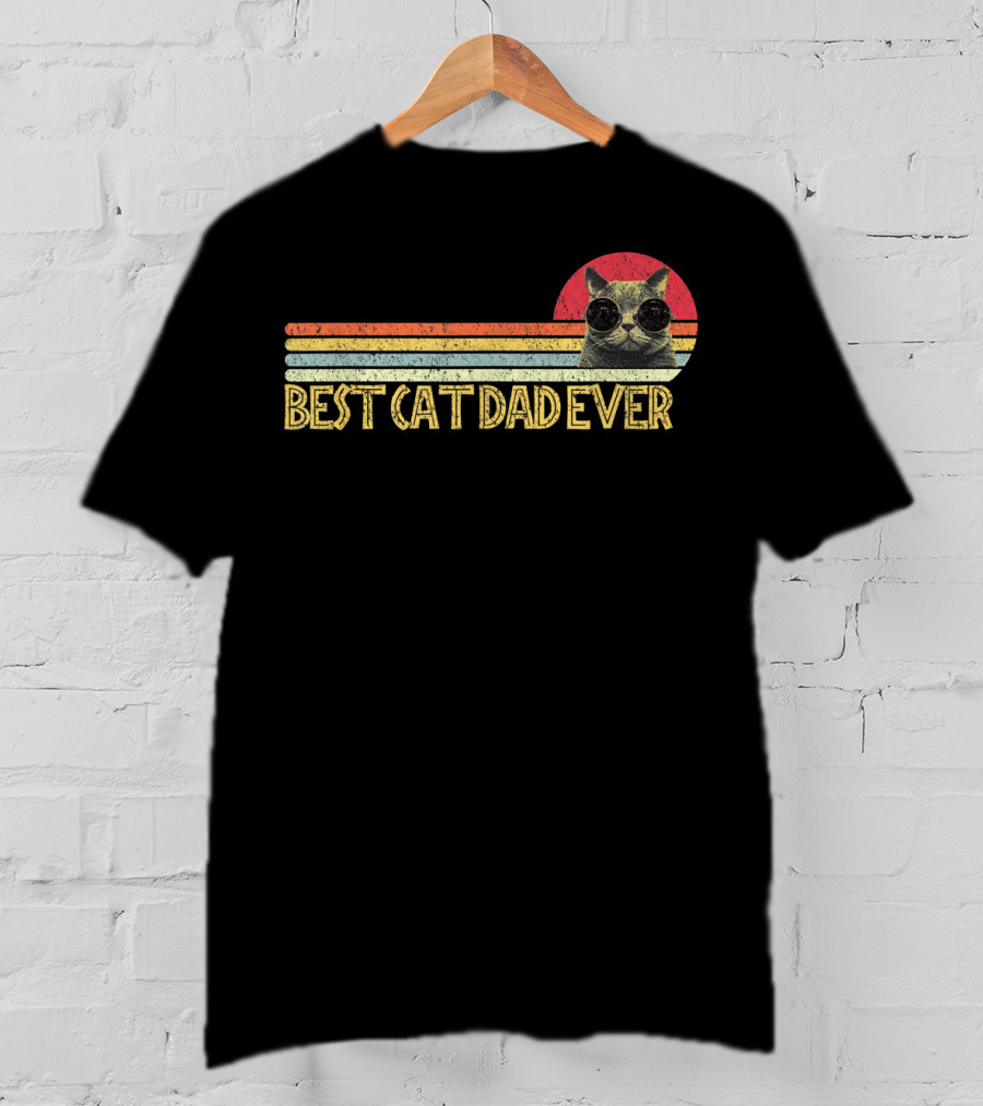 Best Cat Dad Ever Retro Sunglasses Cat Lovers T-Shirt