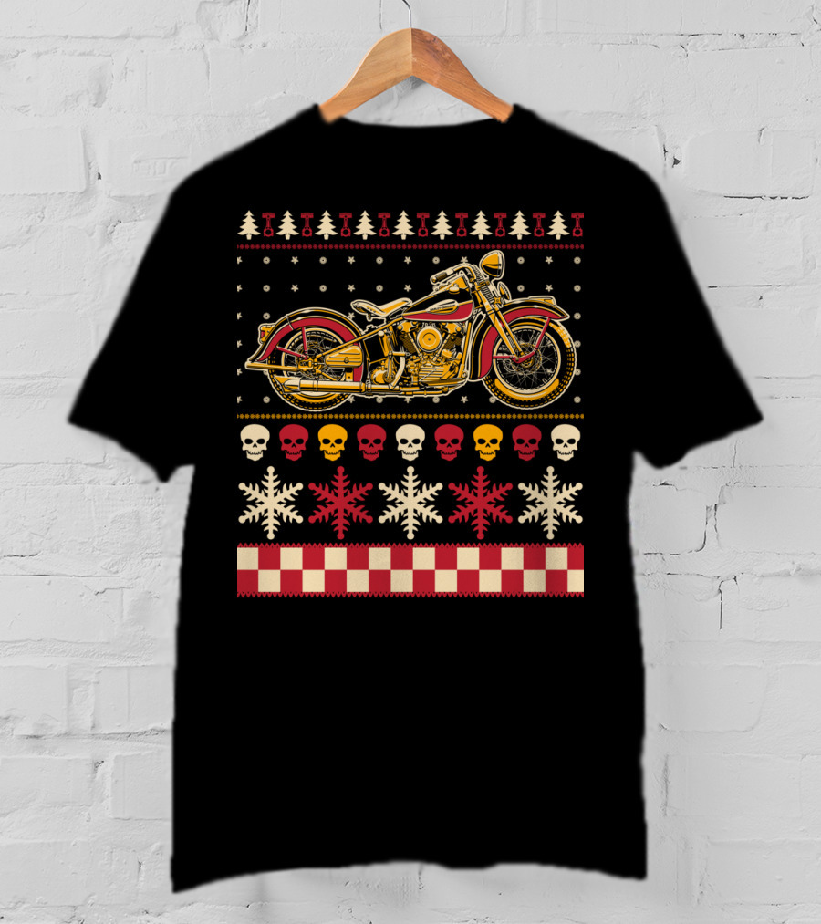 Biker Motorcycle Rider Christmas Skull Snowflake T-Shirt