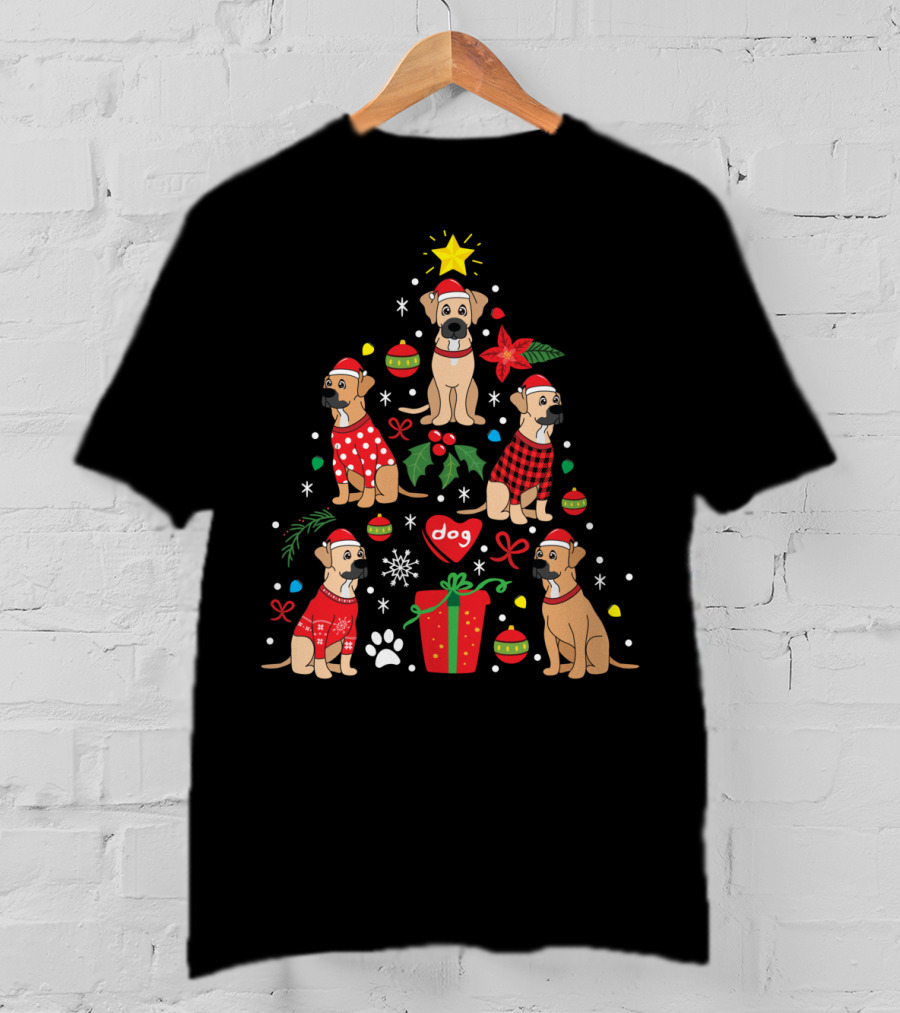 Black Mouth Cur Dog Christmas Tree T-Shirt