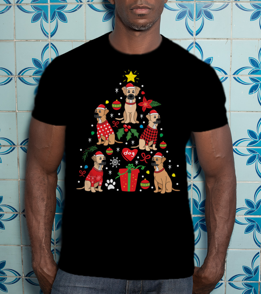 Black Mouth Cur Dog Christmas Tree T-Shirt