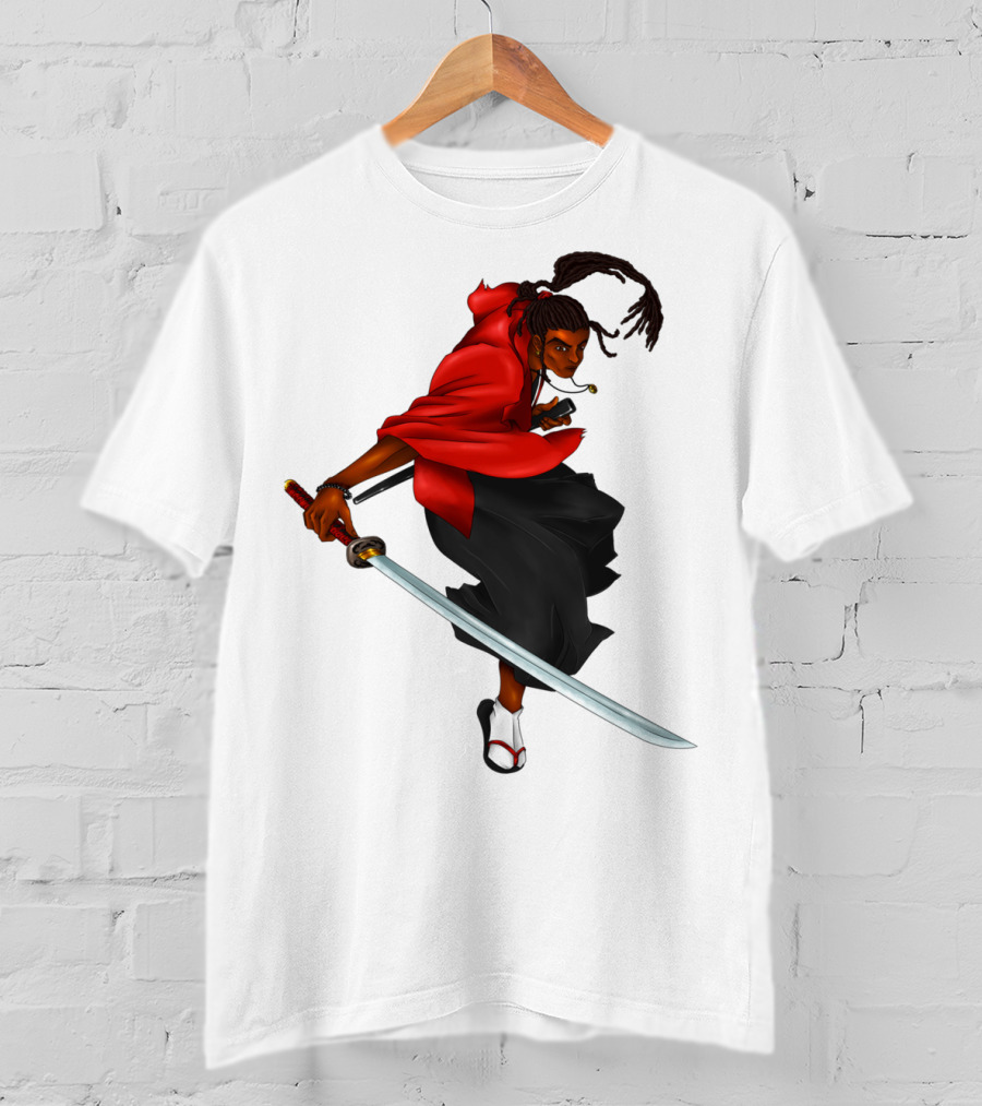 Blck Ronin Heroic Samurai Warrior In Red Cloak With Sword T-Shirt