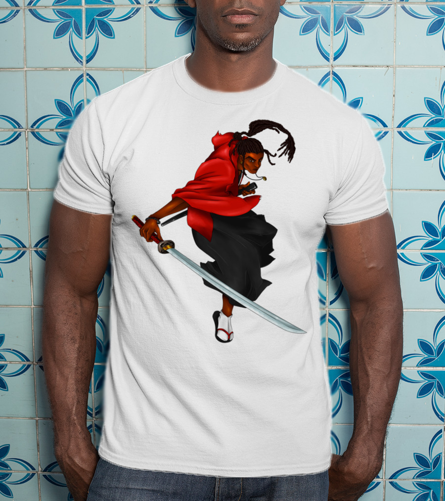 Blck Ronin Heroic Samurai Warrior In Red Cloak With Sword T-Shirt