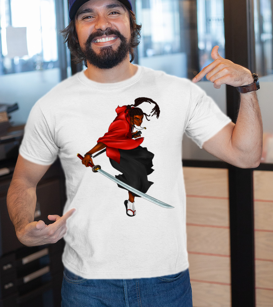 Blck Ronin Heroic Samurai Warrior In Red Cloak With Sword T-Shirt