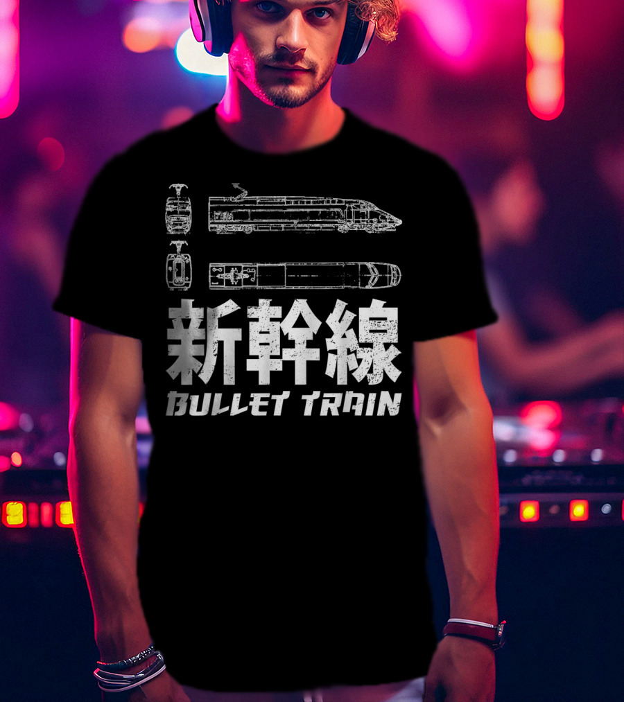 Shinkansen Bullet Train Blueprint Japanese Text T-Shirt