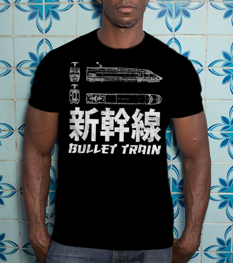 Shinkansen Bullet Train Blueprint Japanese Text T-Shirt