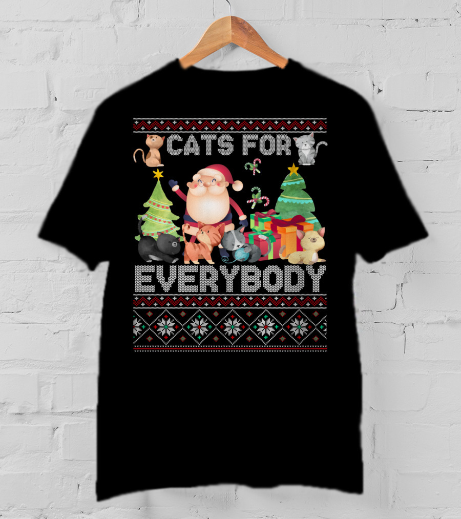 Cats For Everybody Christmas Santa Claus Cats And Trees T-Shirt