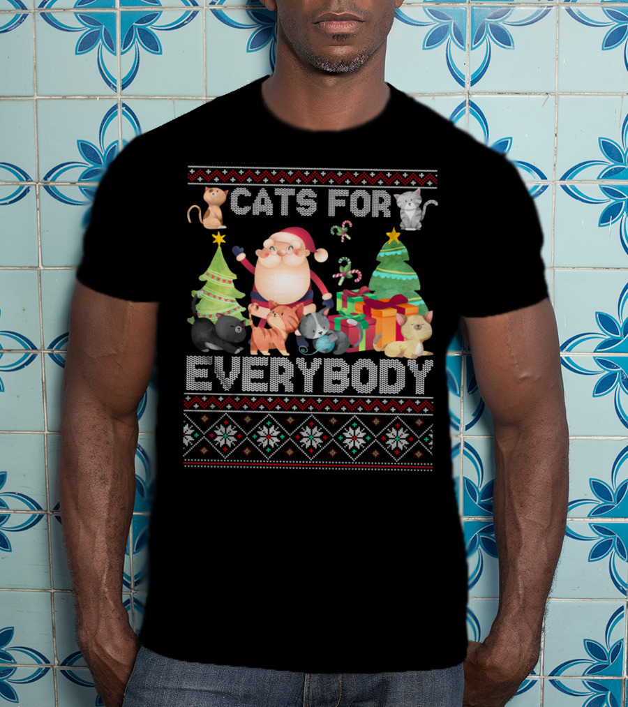 Cats For Everybody Christmas Santa Claus Cats And Trees T-Shirt