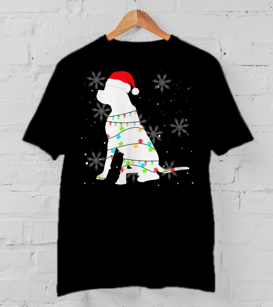 Christmas Lights Boxer Santa Hat Snowflakes T-Shirt