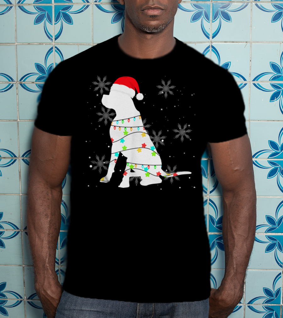 Christmas Lights Boxer Santa Hat Snowflakes T-Shirt
