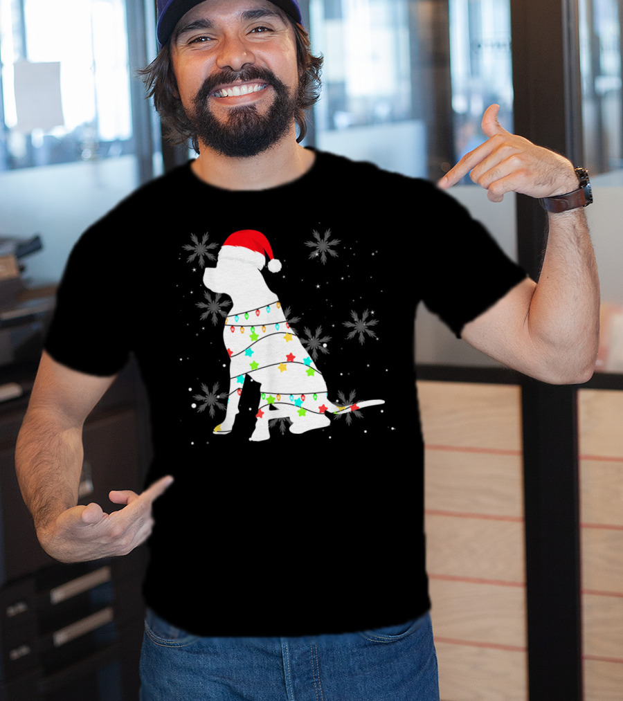 Christmas Lights Boxer Santa Hat Snowflakes T-Shirt