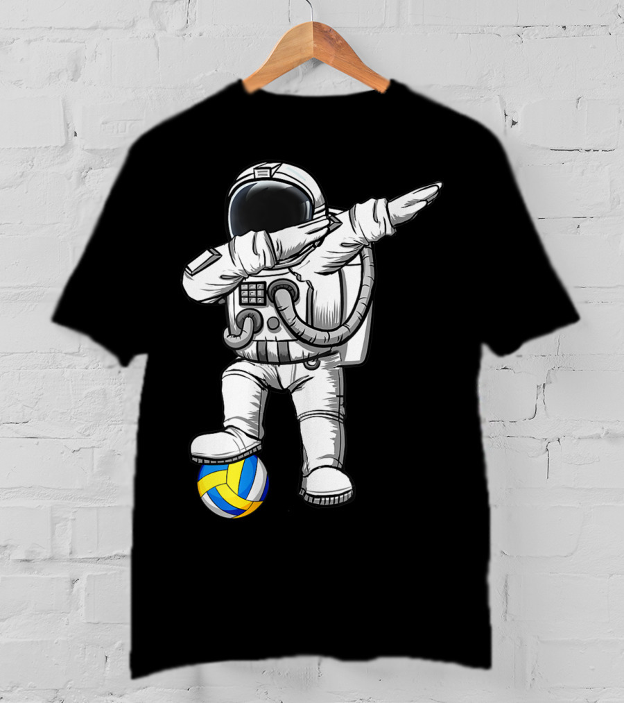 Cute Astronaut Dabbing With Volleyball Astronomy Lovers Galaxy T-Shirt
