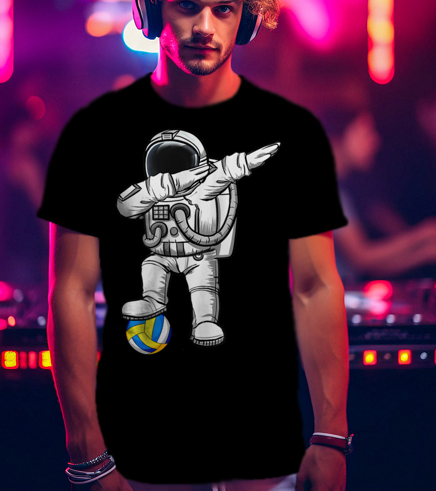 Cute Astronaut Dabbing With Volleyball Astronomy Lovers Galaxy T-Shirt