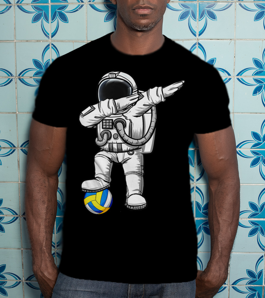Cute Astronaut Dabbing With Volleyball Astronomy Lovers Galaxy T-Shirt