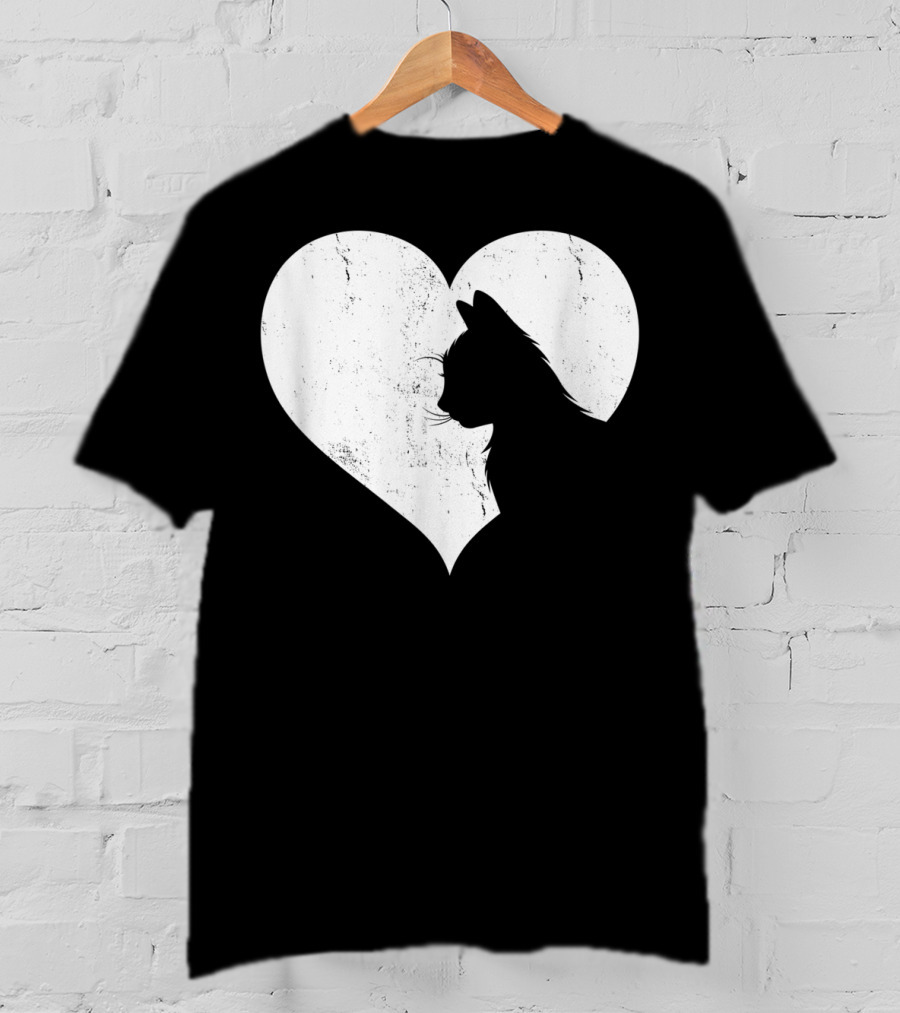 Cute Cat Heart Silhouette For Cat Lovers T-Shirt