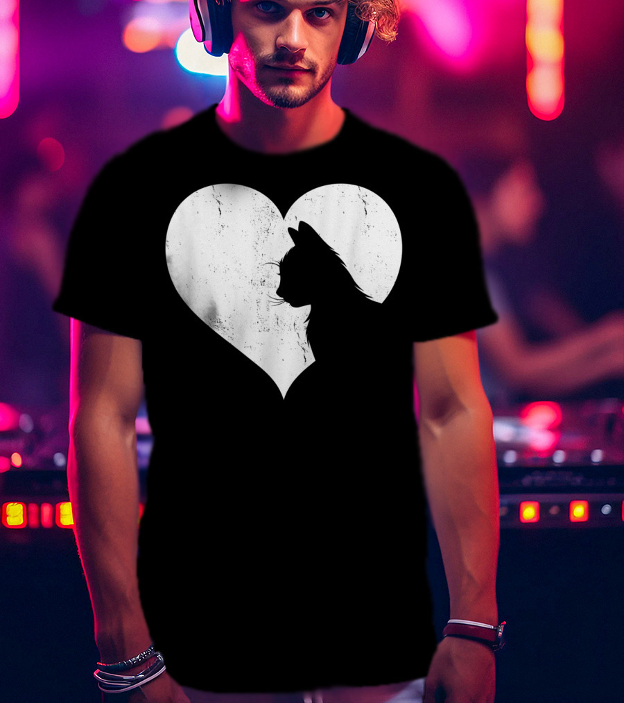Cute Cat Heart Silhouette For Cat Lovers T-Shirt
