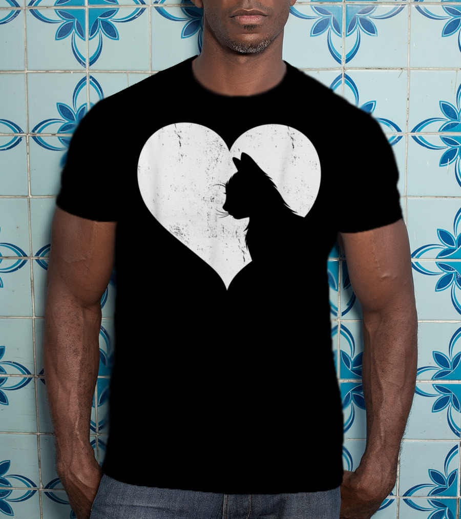 Cute Cat Heart Silhouette For Cat Lovers T-Shirt