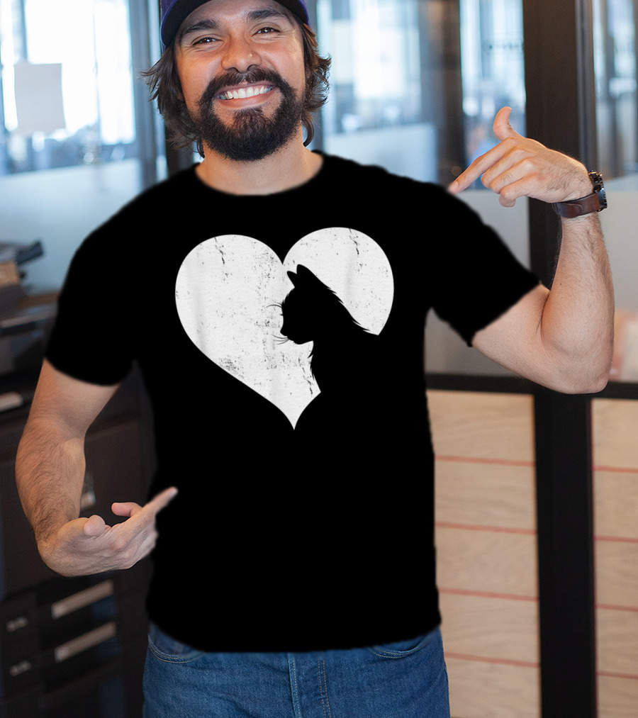 Cute Cat Heart Silhouette For Cat Lovers T-Shirt