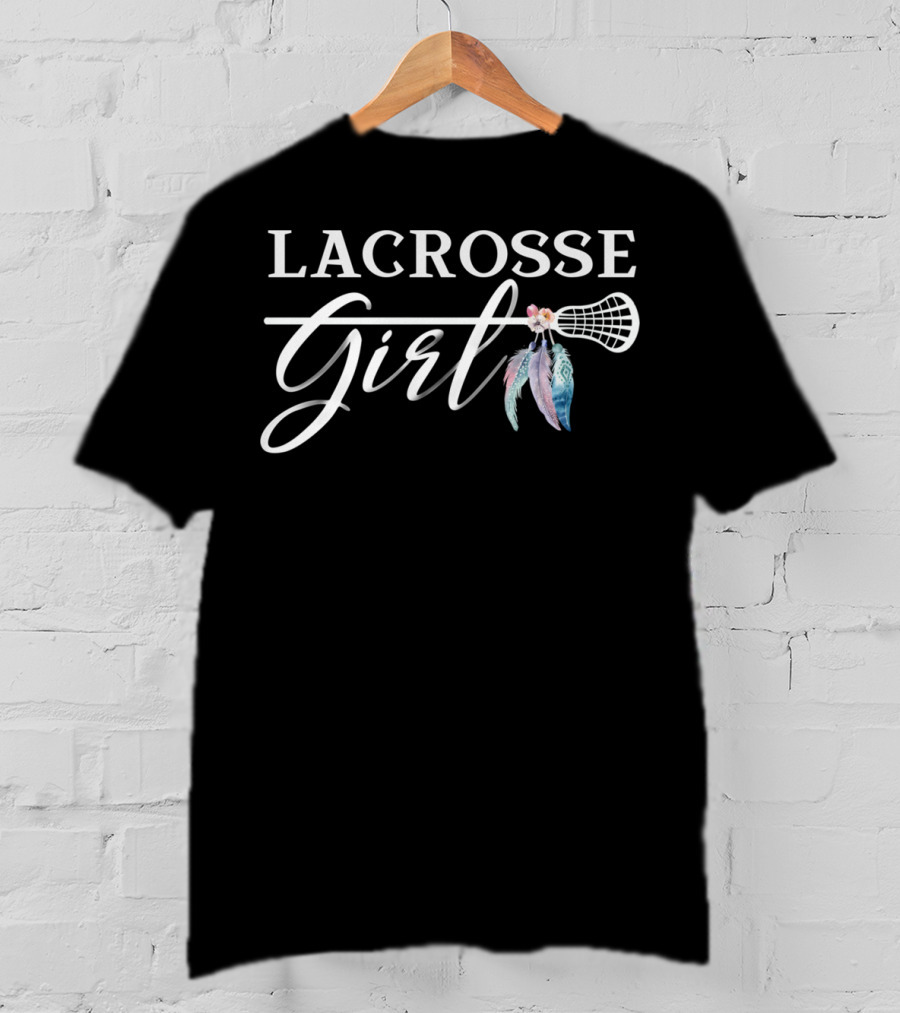 Lacrosse Girl Boho Feather Stick T-Shirt