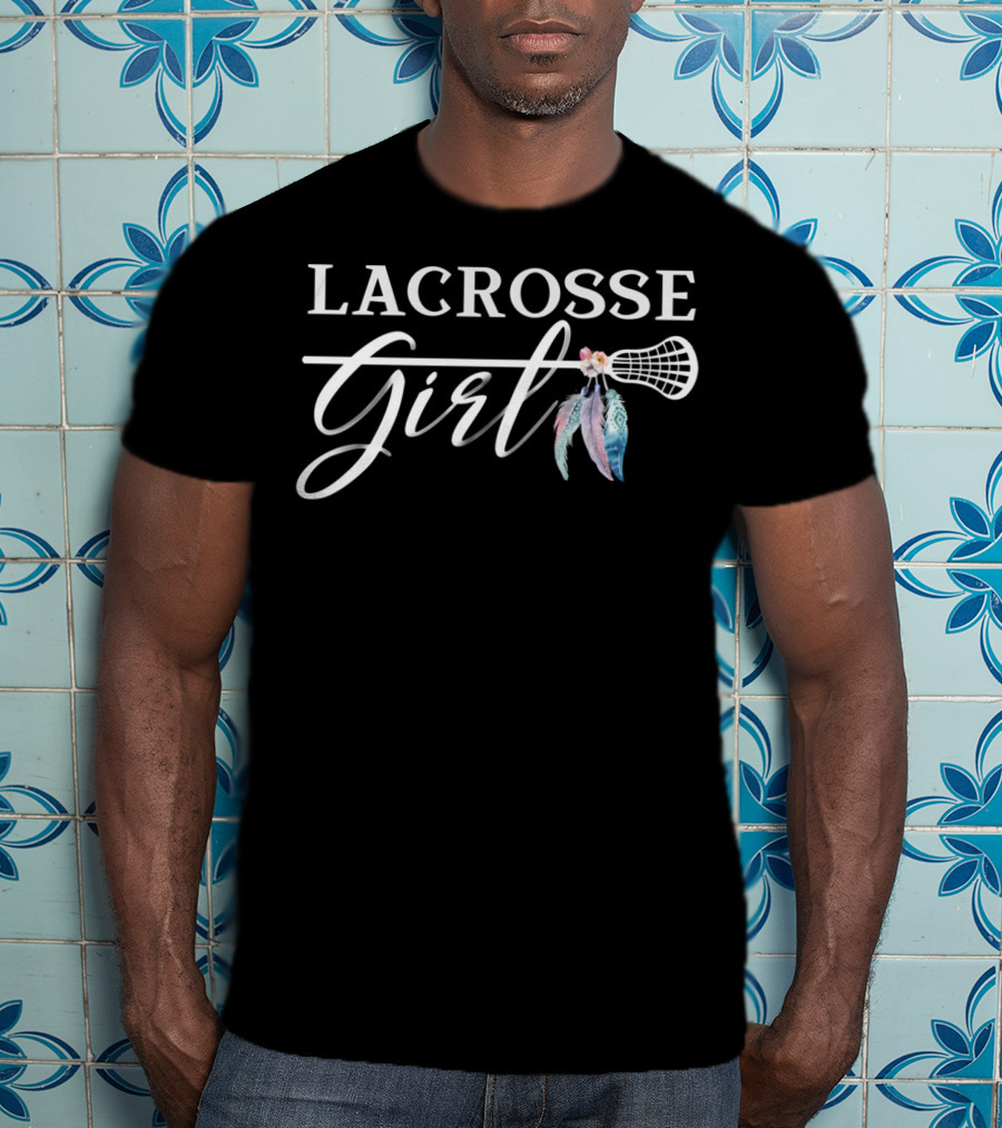 Lacrosse Girl Boho Feather Stick T-Shirt