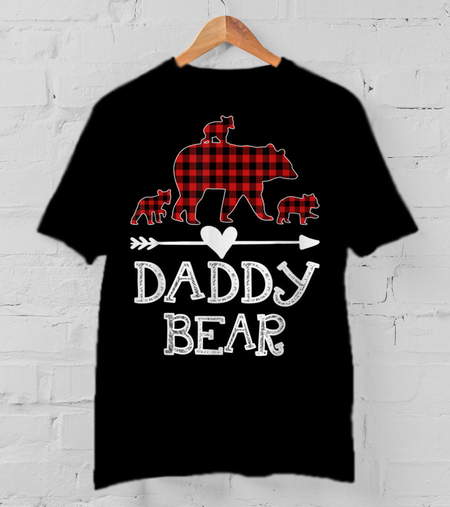 Daddy Bear Red Plaid Three Cubs Arrow Heart T-Shirt
