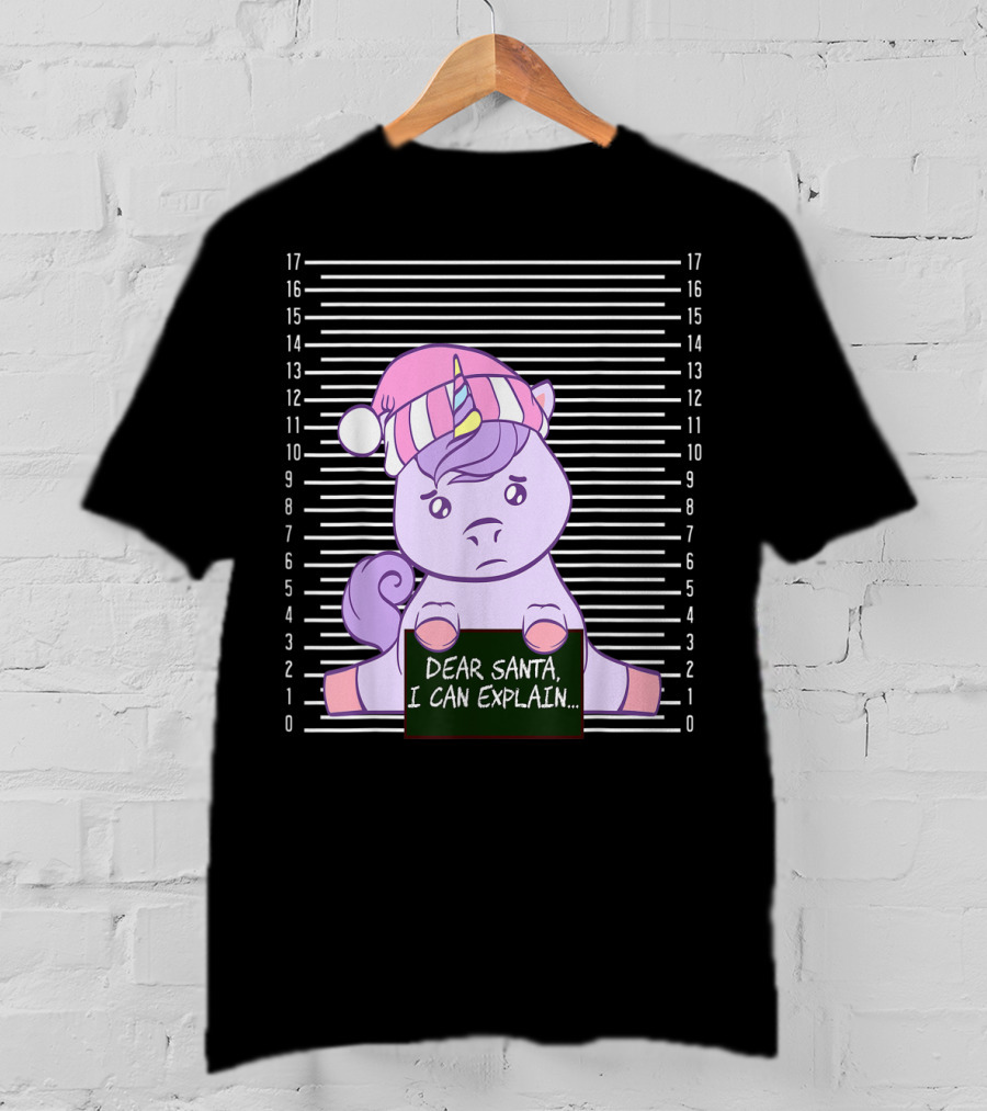 Dear Santa I Can Explain Mugshot Unicorn Christmas Hat T-Shirt