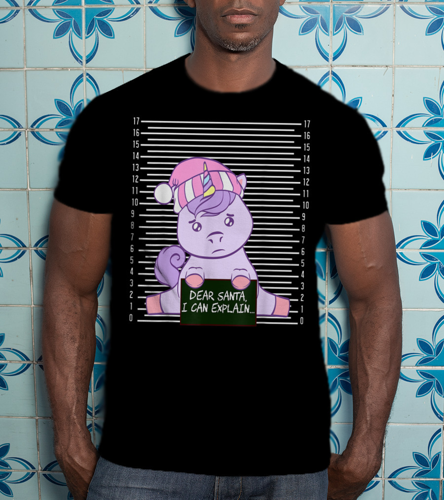 Dear Santa I Can Explain Mugshot Unicorn Christmas Hat T-Shirt
