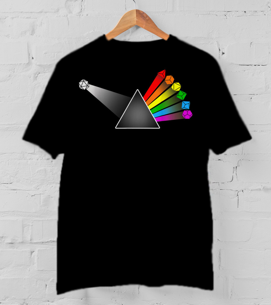 Diceside Of The Moon D20 Dice Set Tabletop Prism Design Multicolor Spectrum T-Shirt