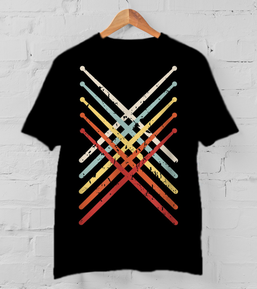Vintage Drum Sticks Crossed Retro American Flag T-Shirt