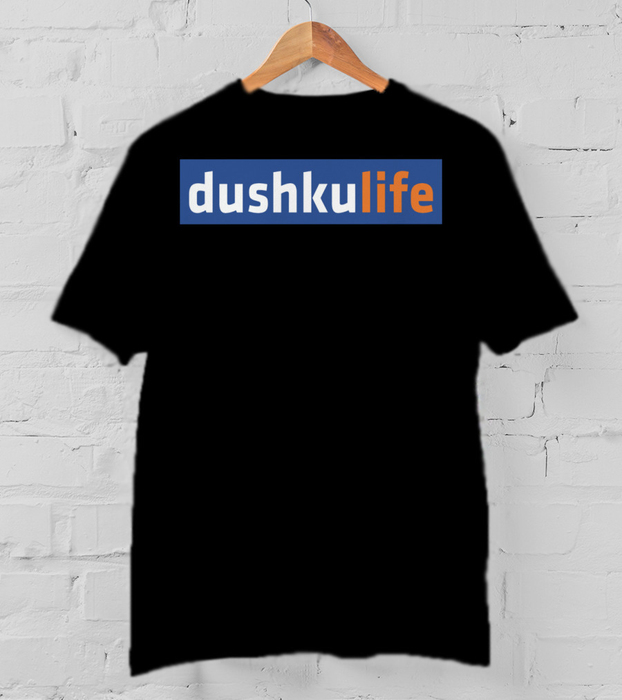 Dushkulife Logo Style Text In Orange And Blue T-Shirt