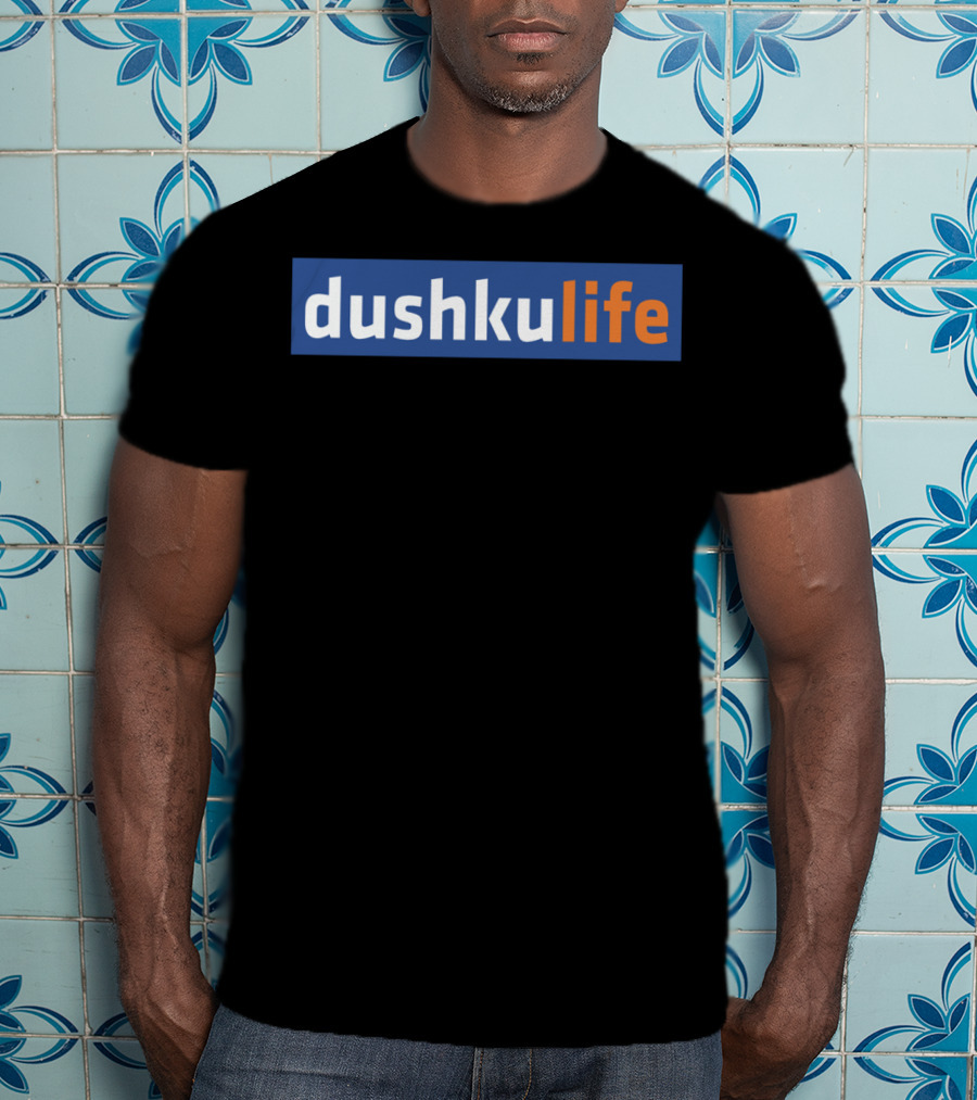 Dushkulife Logo Style Text In Orange And Blue T-Shirt