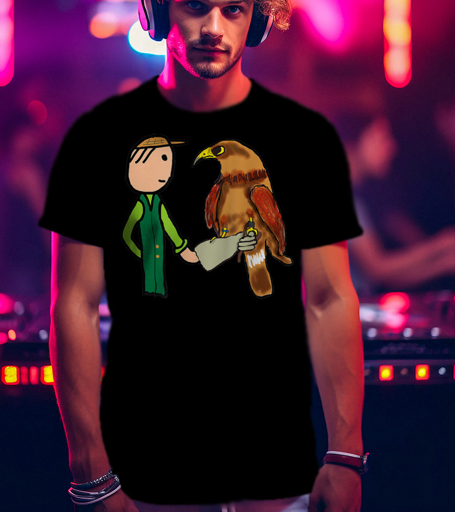 Falconry Handler With Illustrated Bird Of Prey T-Shirt