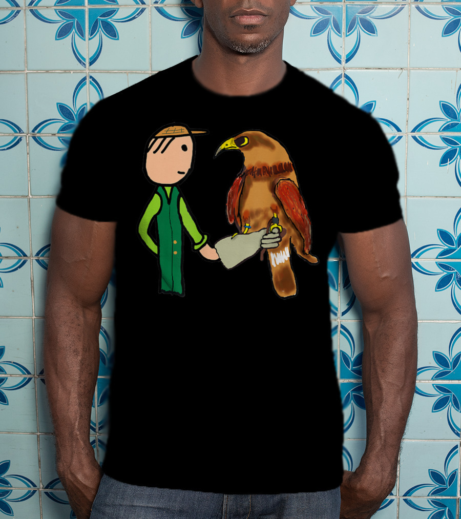 Falconry Handler With Illustrated Bird Of Prey T-Shirt