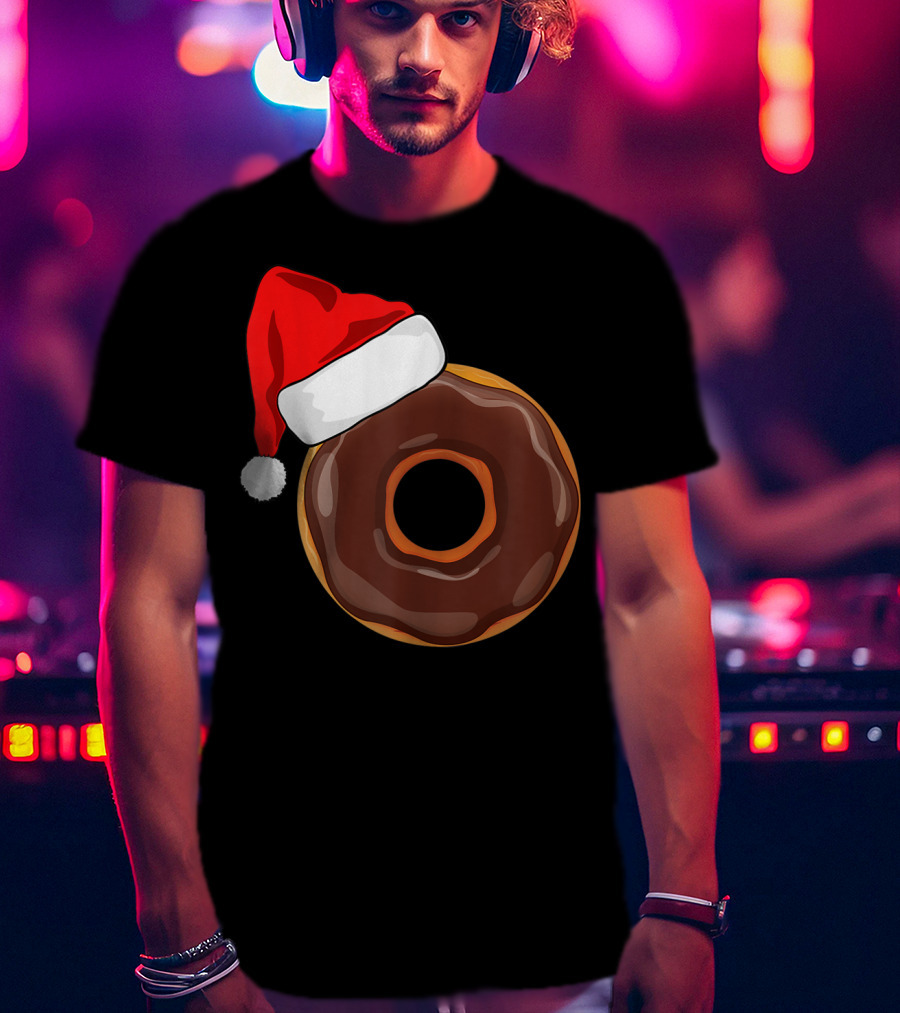 Santa Hat Chocolate Donut Christmas Humor T-Shirt